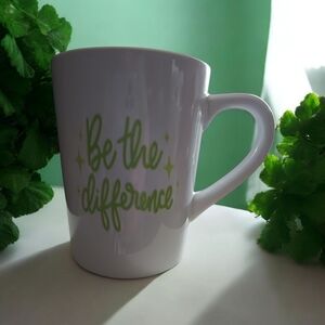 Hand Crafted White Mug with Green Message